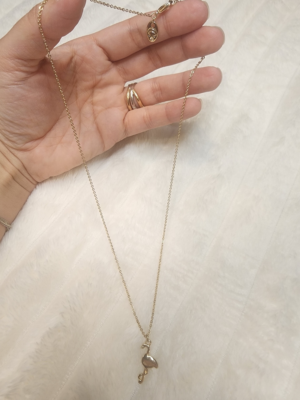 Gold Tone Flamingo Pendant Necklace Dainty Tropical Bird Charm Jewelry